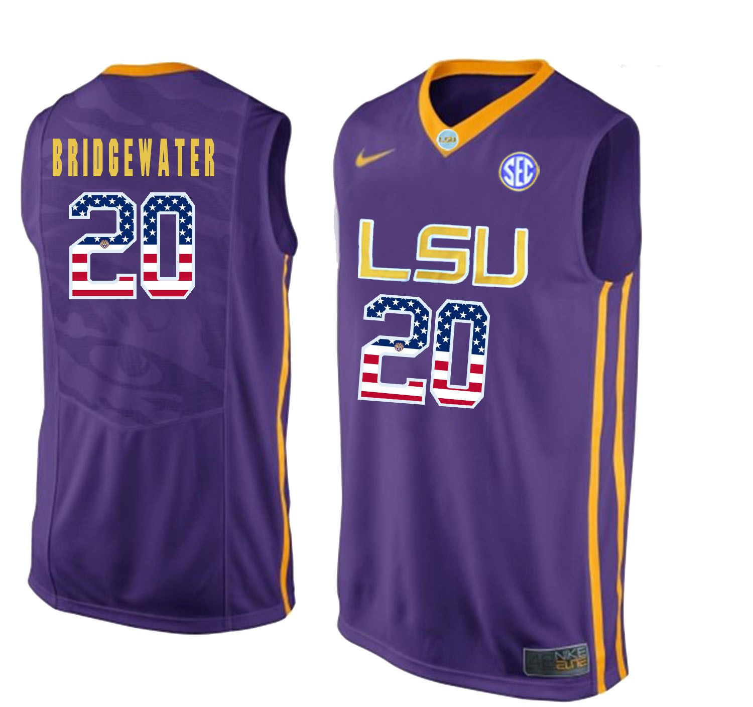 Men LSU Tigers #20 Bridgewater Purple Flag Customized NCAA Jerseys